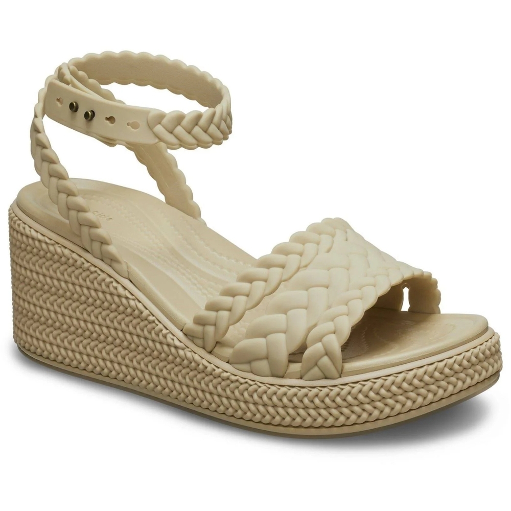 CROCS Beige Brooklyn Woven Ankle Strap Wedge